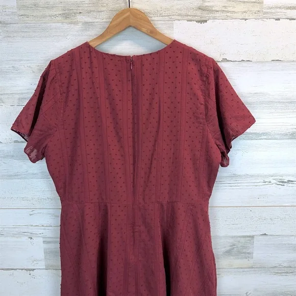 Madewell Burgundy Swiss Dot Mini Dress Button Front Cotton Cottagecore 12 - Picture 8 of 13